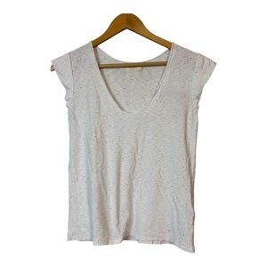 Nation Los Angeles White Black Organic Cotton V-Neck  Cup Sleeve T-Shirt Size S